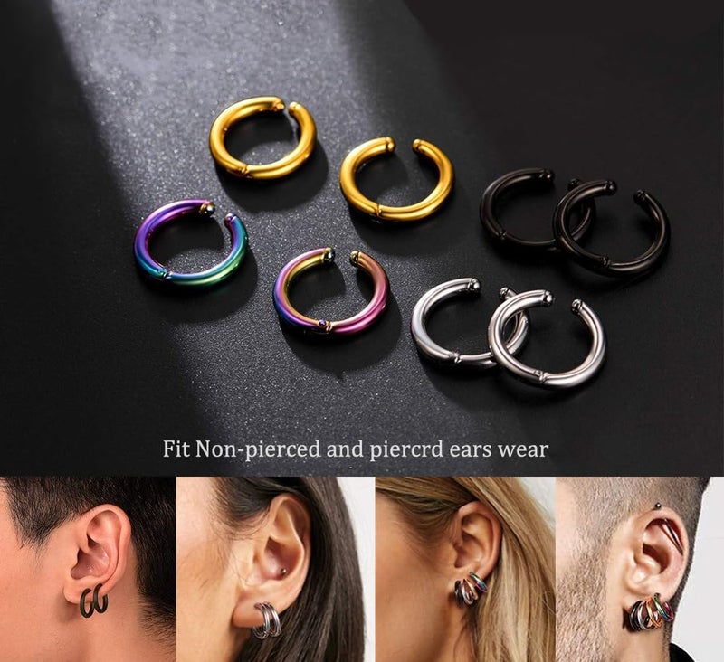 SIISPRI 3 Pairs Clip On Huggie Earrings for Men Women, Unisex Surgical Stainless Steel Hypoallergenic Earrings,Small Hoop Earrings, Polished for Non Pierced Earrings - Image 3